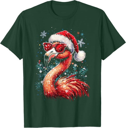 Festive Tropical Flamingo Christmas T-Shirt - T-Shirt | Forest