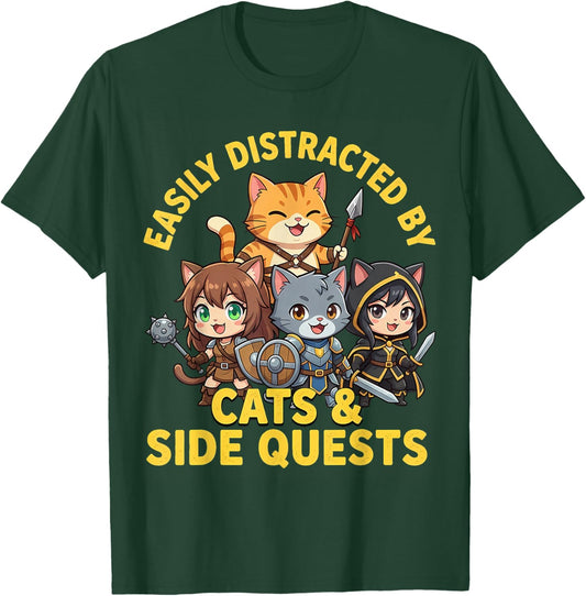 Cats and Side Quests T-Shirt - T-Shirt | Forest