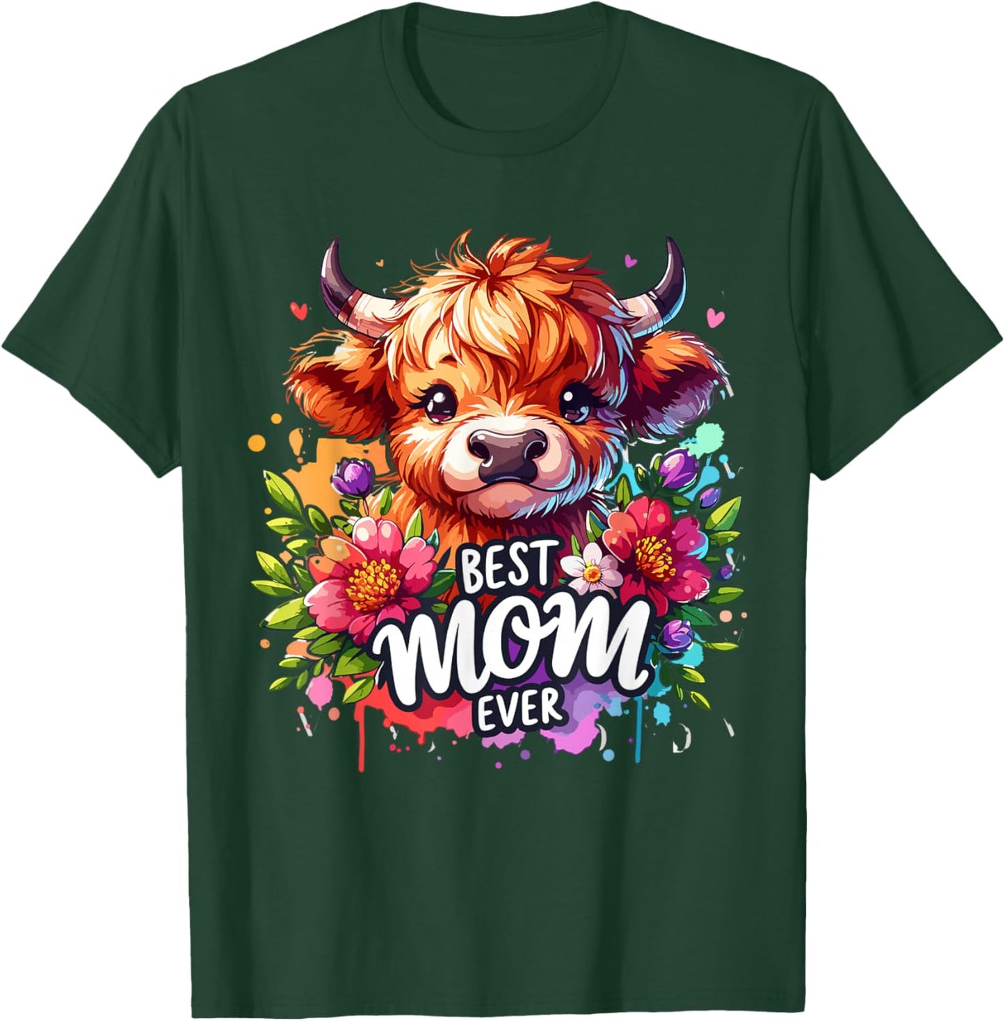 Best Mom Ever Highland Cow Floral Mother's Day T-Shirt - T-Shirt | Forest