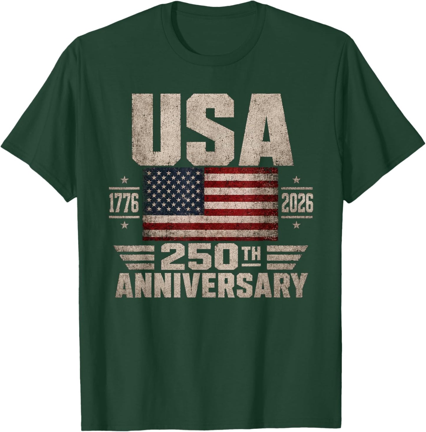 250th Anniversary 250 Years America USA Flag T-Shirt - T-Shirt | Forest