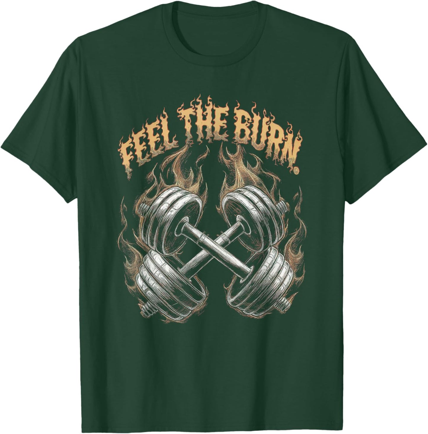Feel the Burn - Gym Art Dumbbells Design T-Shirt - T-Shirt | Forest