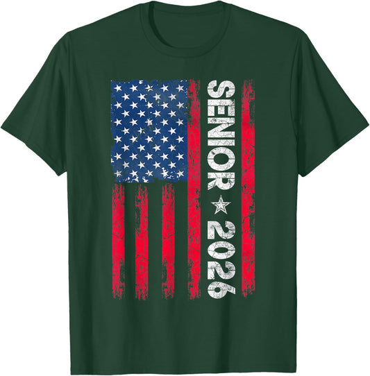 Senior Class of 2026 Back to High School American USA Flag T-Shirt - T-Shirt | Forest
