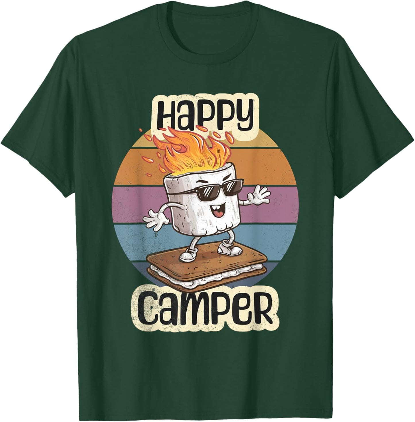 Happy Marshmallow Camper Cute Girls Kids Camp Camping Smores T-Shirt - T-Shirt | Forest