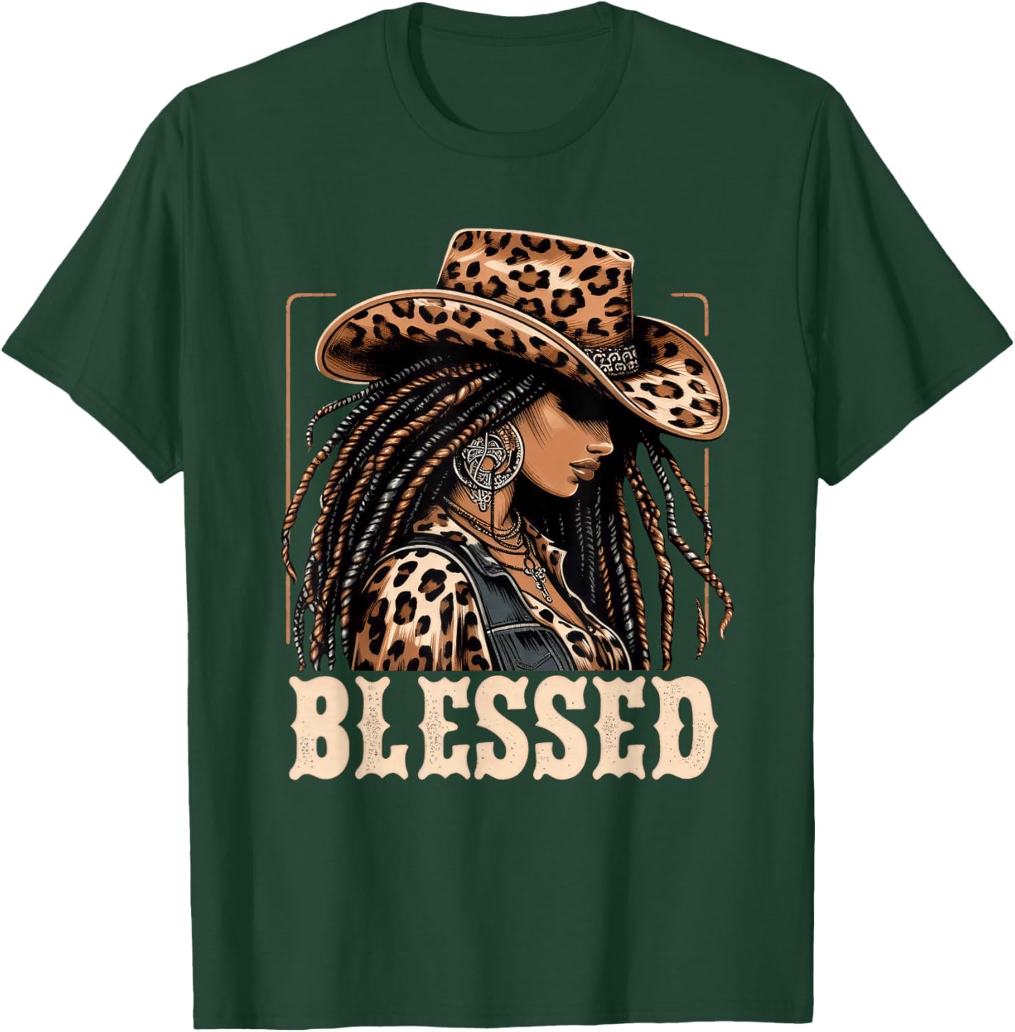 Retro Black Western Cowgirl Vintage African Christian Woman T-Shirt - T-Shirt | Forest