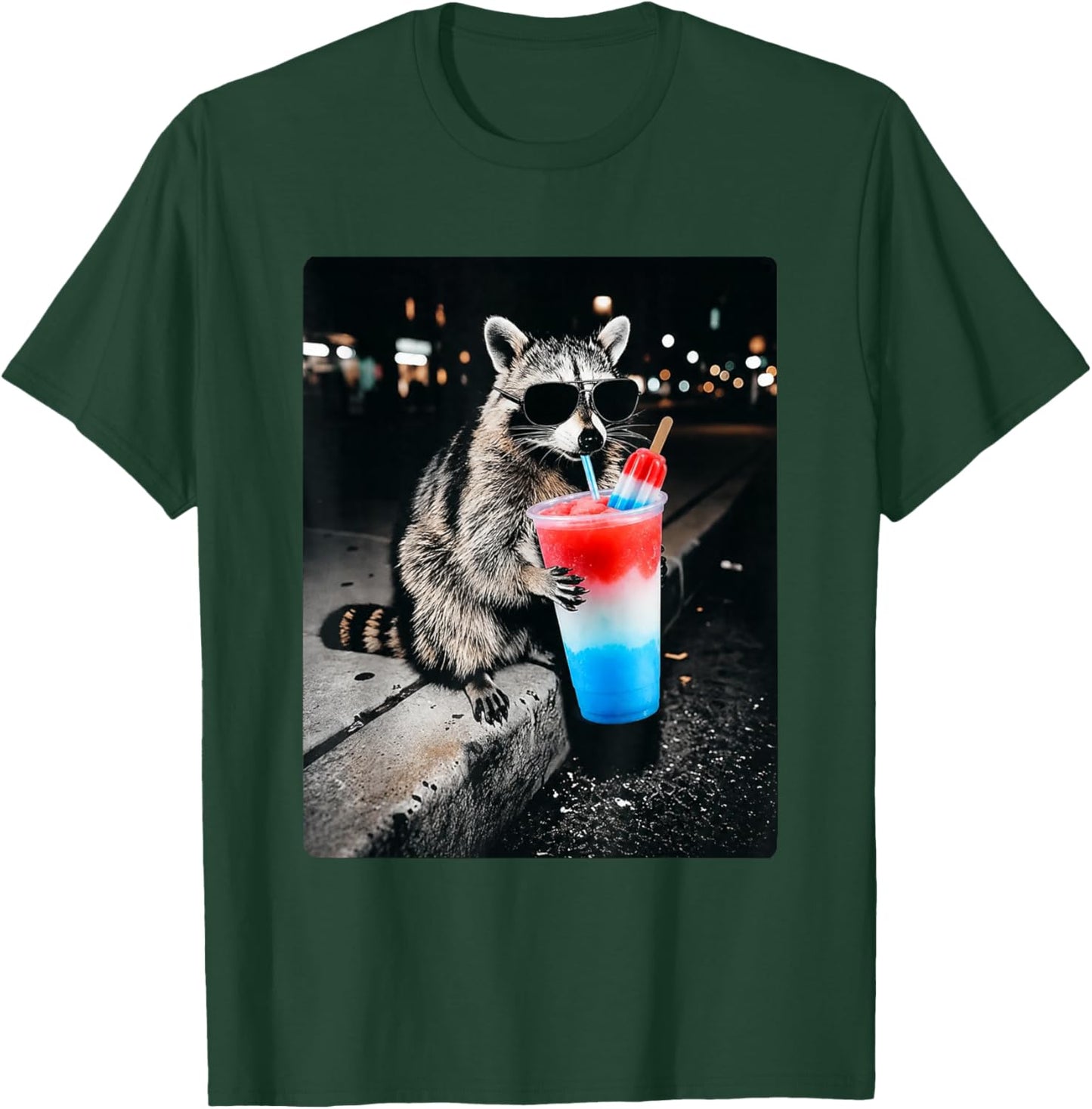 Patriotic Red White Blue USA 4th of July Racoon Drinking T-Shirt - T-Shirt | Forest