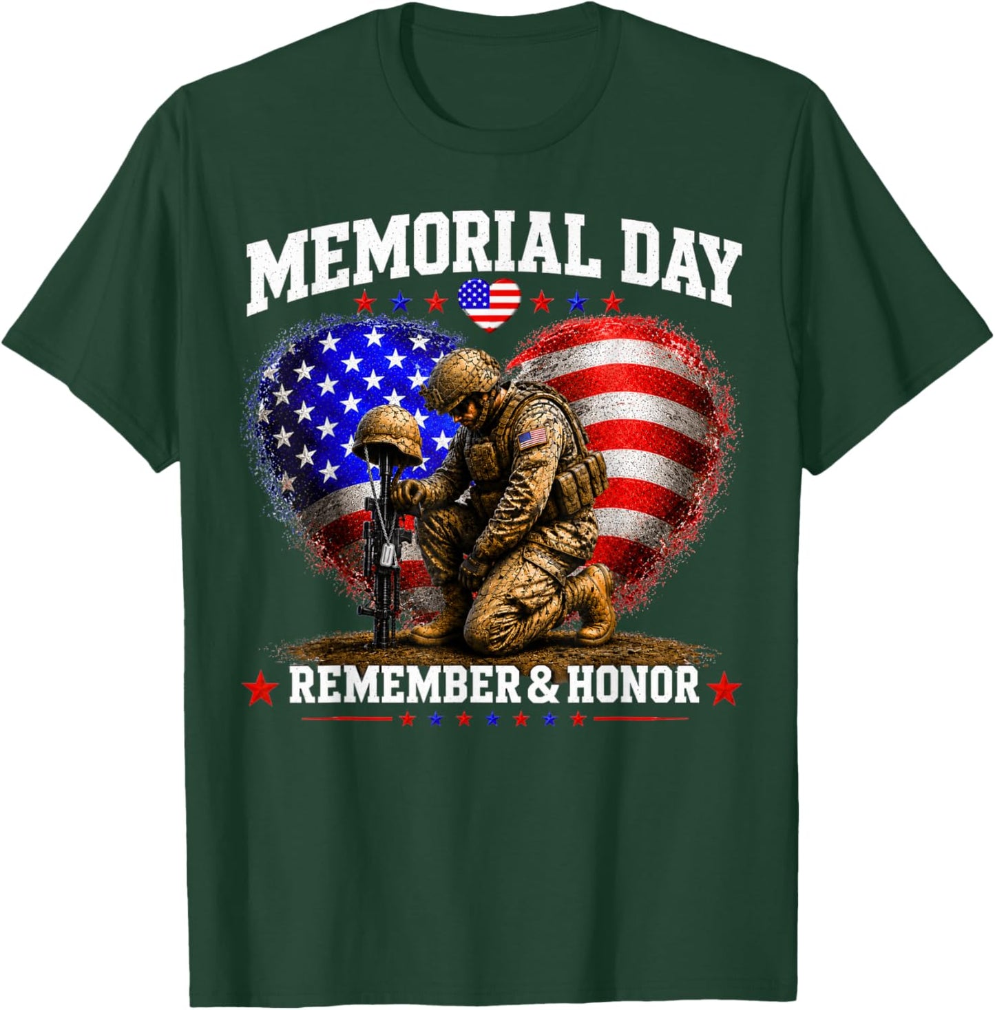 Memorial Day USA Flag Remember Honor Patriot Men Women Kids T-Shirt - T-Shirt | Forest