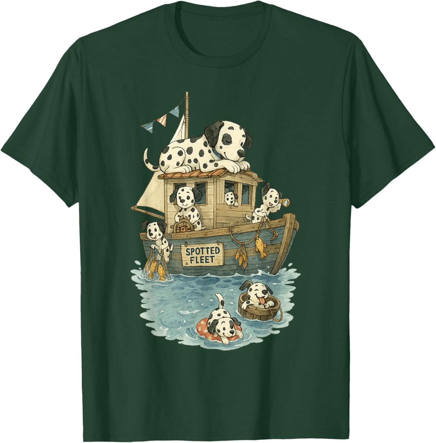 Funny Dalmatian Dog Nautical Boat Design Women Kids T-Shirt - T-Shirt | Forest