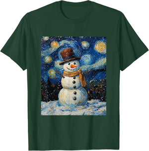 Snowman - Van Gogh Style - Starry Night - Funny Graphic T-Shirt - T-Shirt | Forest