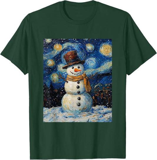 Snowman - Van Gogh Style - Starry Night - Funny Graphic T-Shirt - T-Shirt | Forest