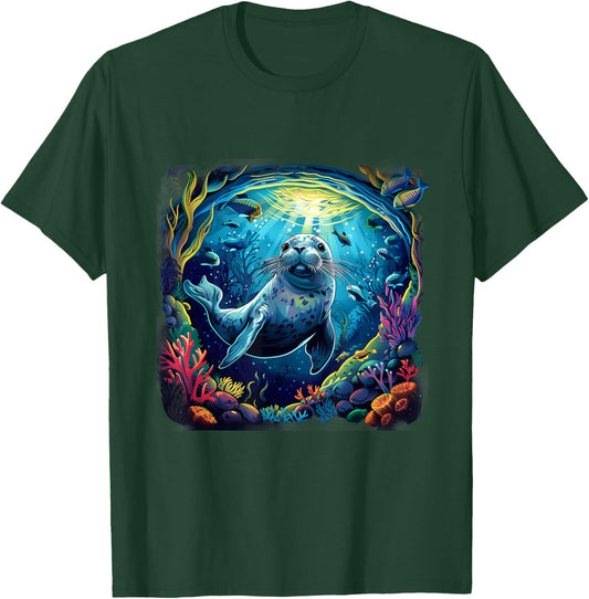 Seal Marine Mammal Ocean Sea Animal Artwork Sea Ocean Seal T-Shirt - T-Shirt | Forest