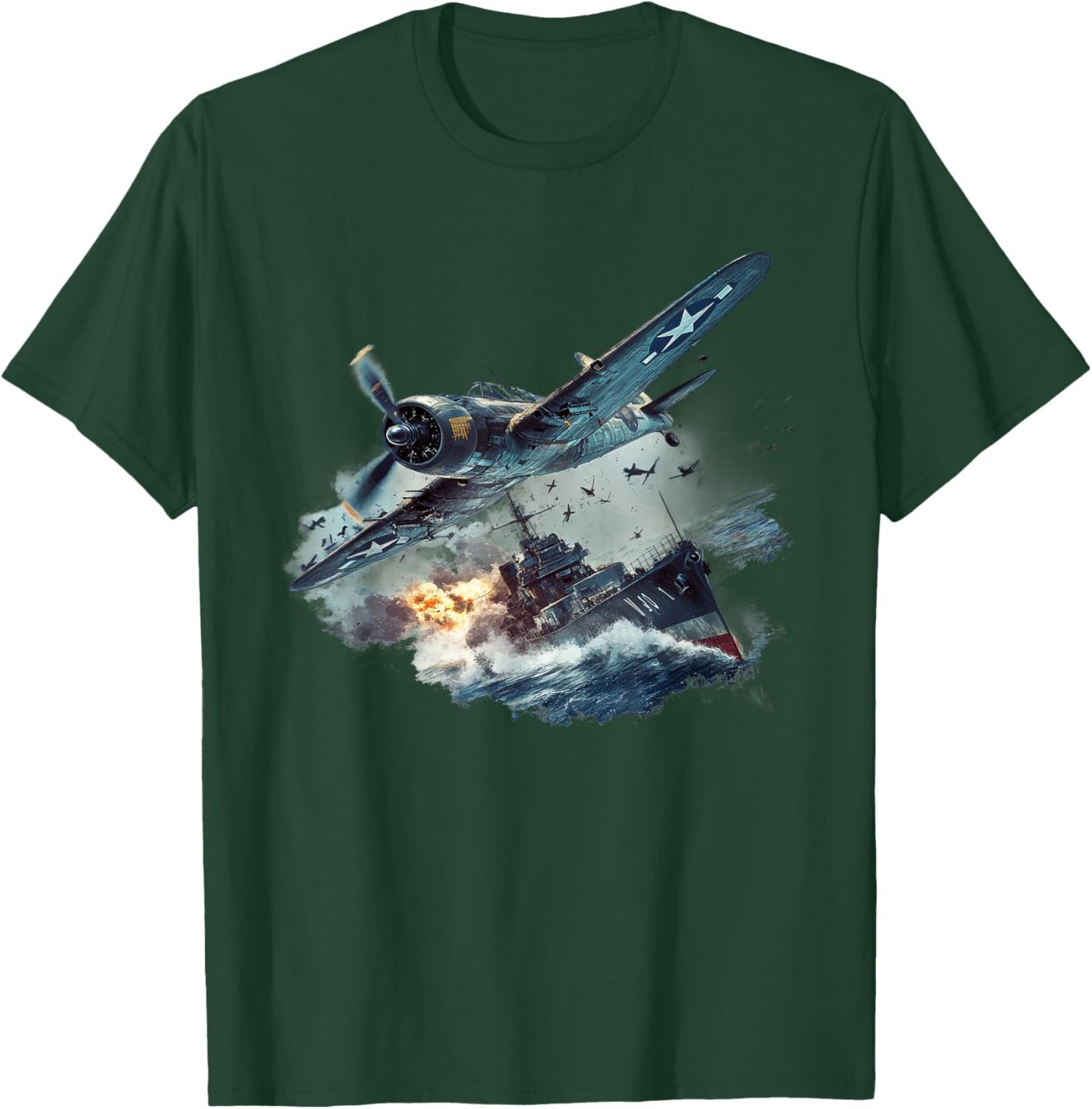 Military F&L Design Co. Ww2 Battleship Fighter Planes Naval Warfare T-Shirt - T-Shirt | Forest