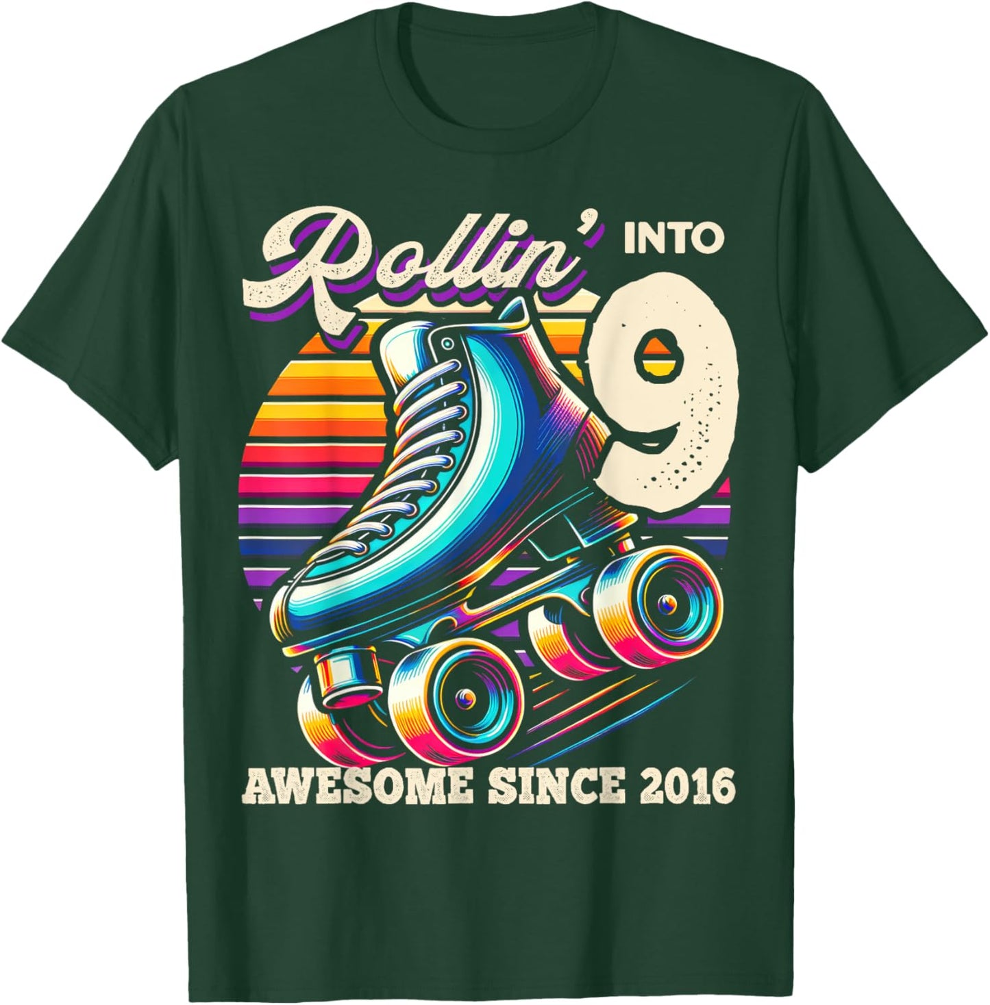 Birthday Roller Skating 9th Girls Rollin into 9 Skate Party T-Shirt - T-Shirt | Forest