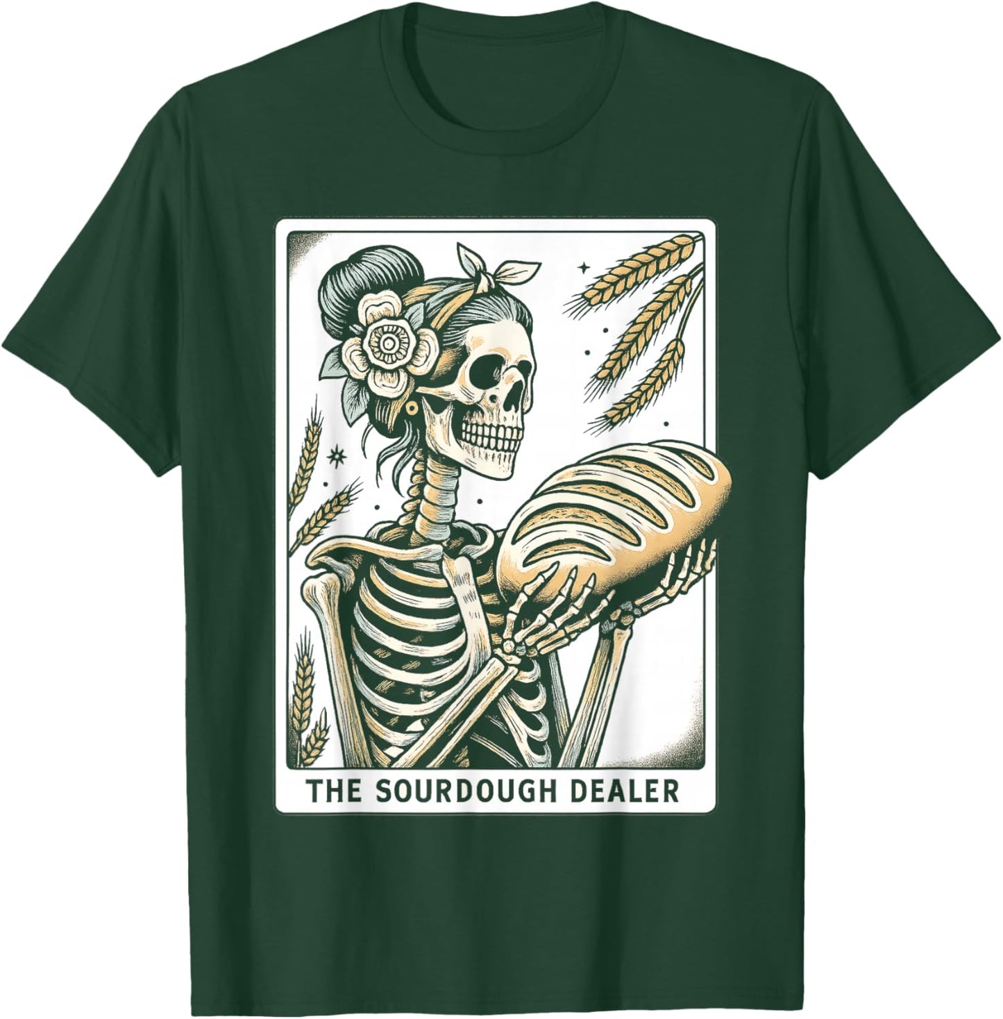 Sourdough Bread Skeleton Tarot Card Homemaker Baking Art T-Shirt - T-Shirt | Forest