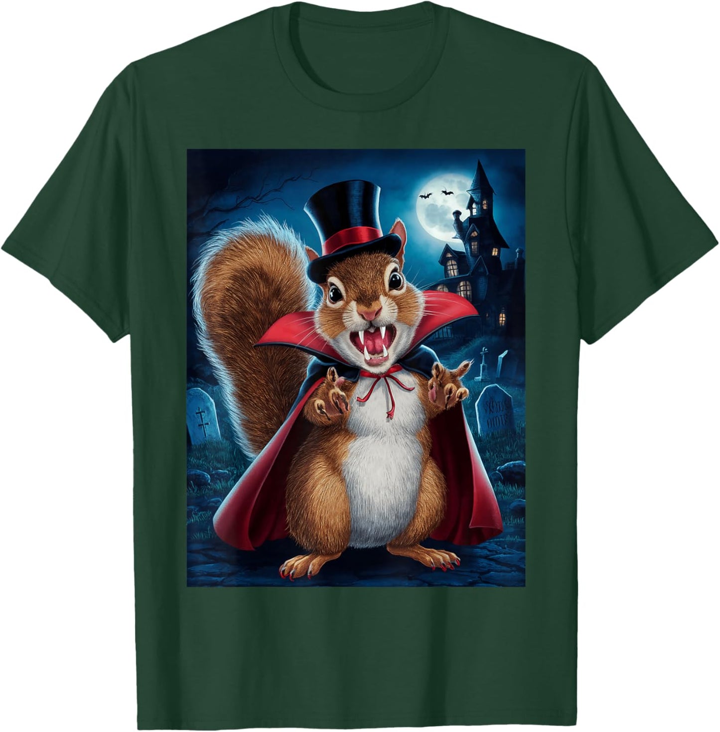 Vampire Squirrel Cartoon In Graveyard For Halloween T-Shirt - T-Shirt | Forest