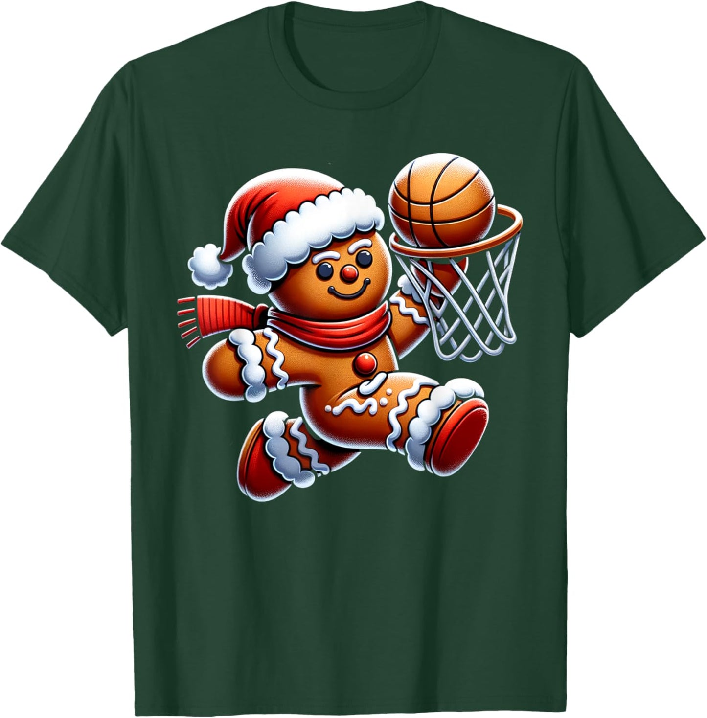 Gingerbread Man Playing Basketball Christmas Xmas Kids T-Shirt - T-Shirt | Forest