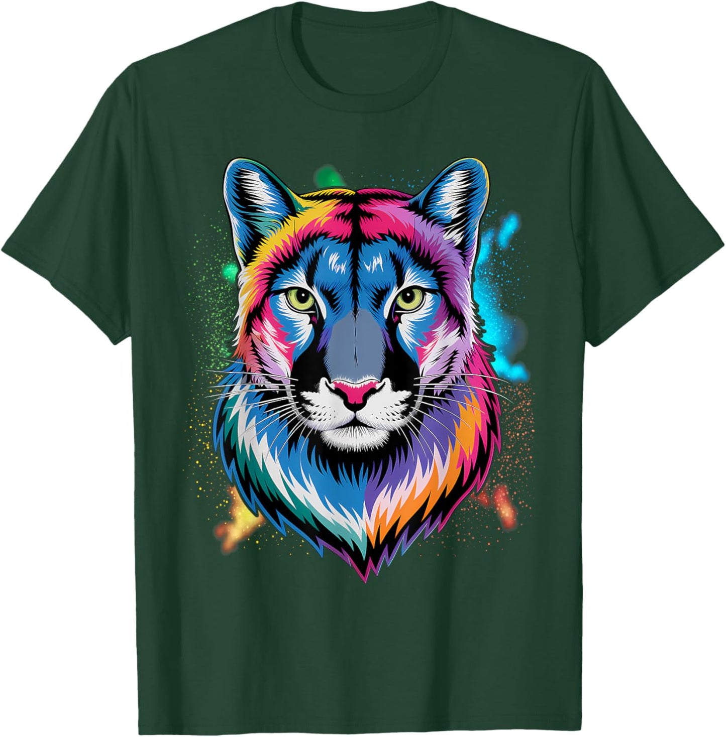 Puma Cougar Head Colorful Art Animals Watercolor Painting T-Shirt - T-Shirt | Forest