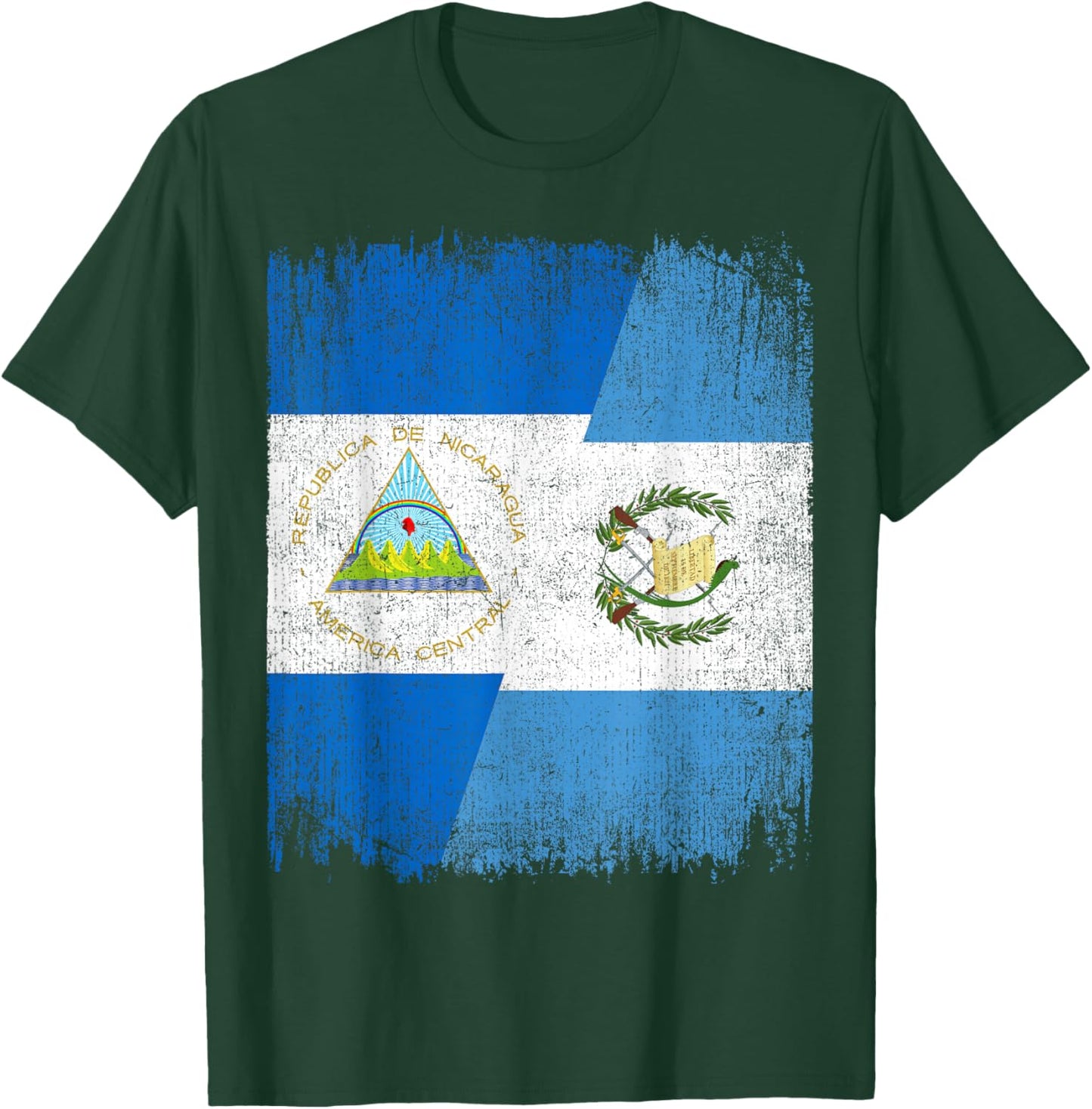 Half Nicaragua Guatemala Split Flag Nicaraguan Pride Roots T-Shirt - T-Shirt | Forest