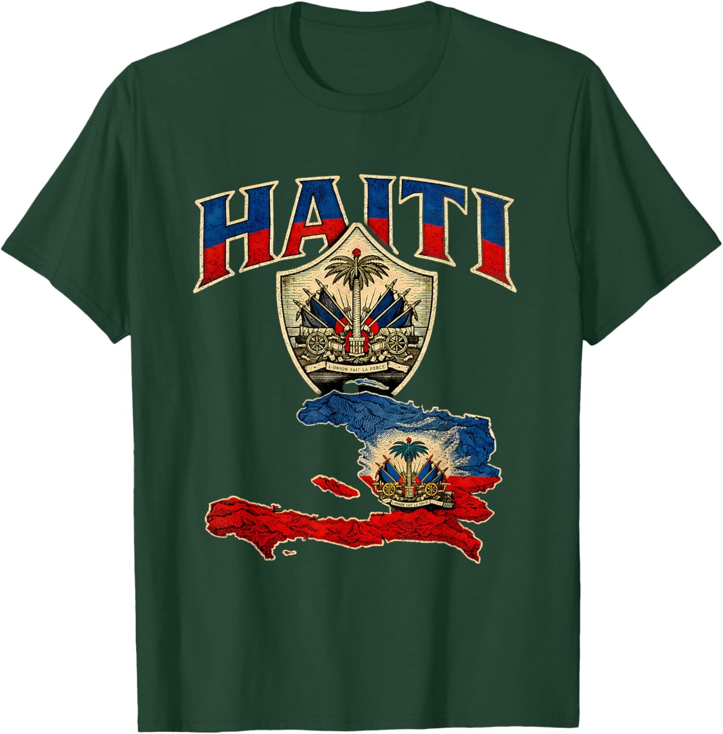 Proud Haitian Flag Haiti Map T-Shirt - T-Shirt | Forest