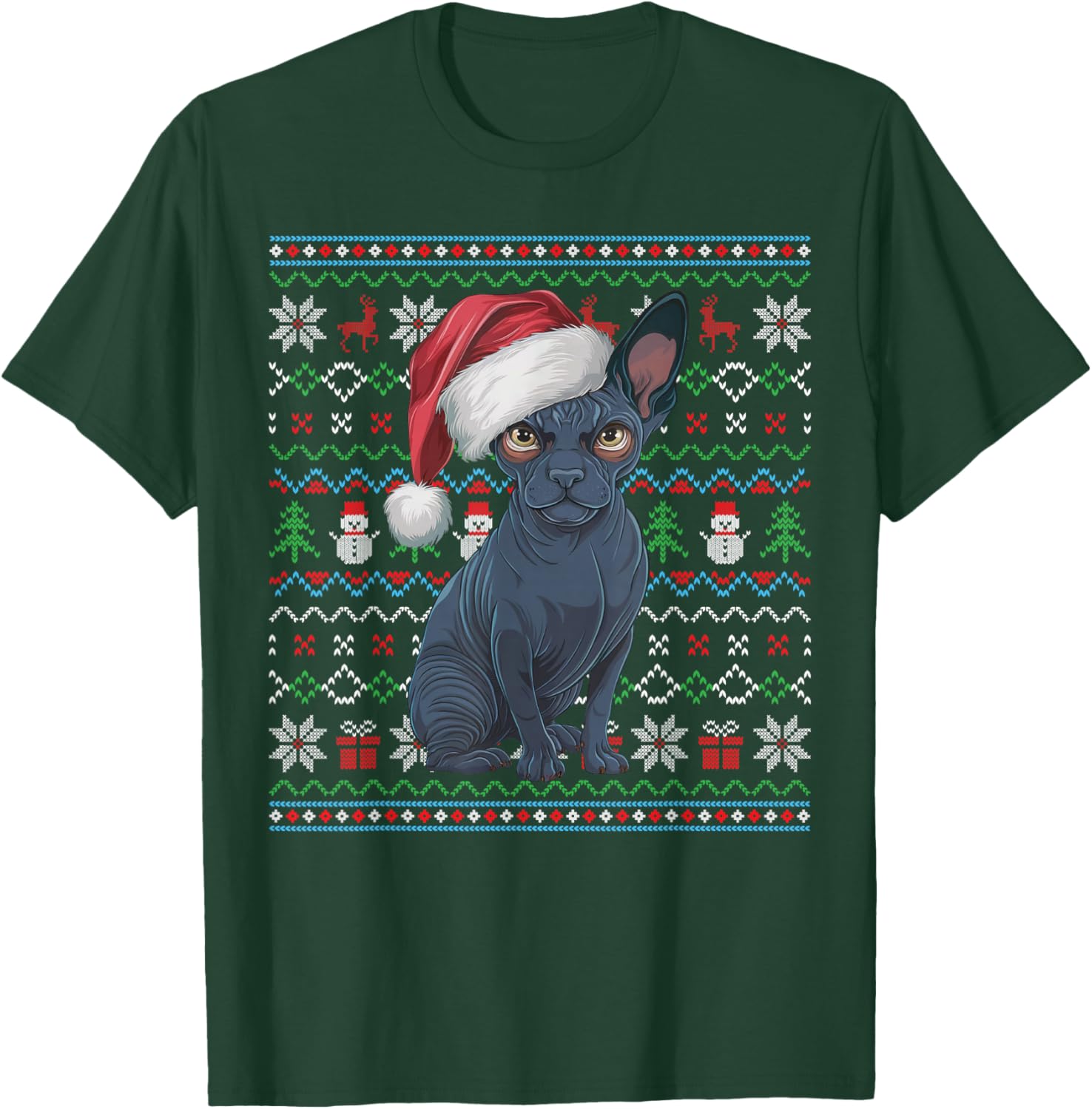 Ugly Sphynx Dog Lovers Xmas Sweater Santa Christmas T-Shirt - T-Shirt | Forest