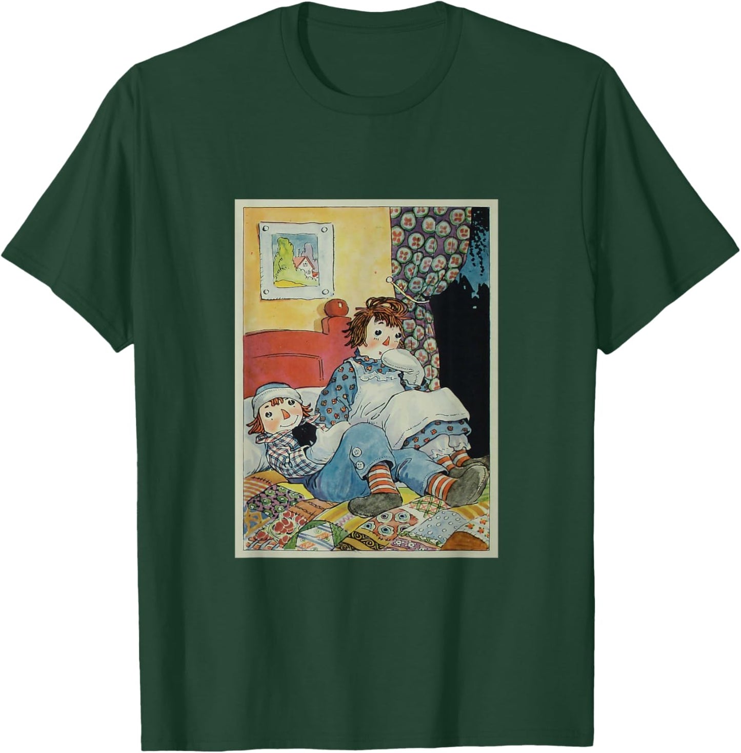 Children's Rag Doll Story Raggedy Ann & Andy on a Bed (1924) , Small, Black T-Shirt - T-Shirt | Forest