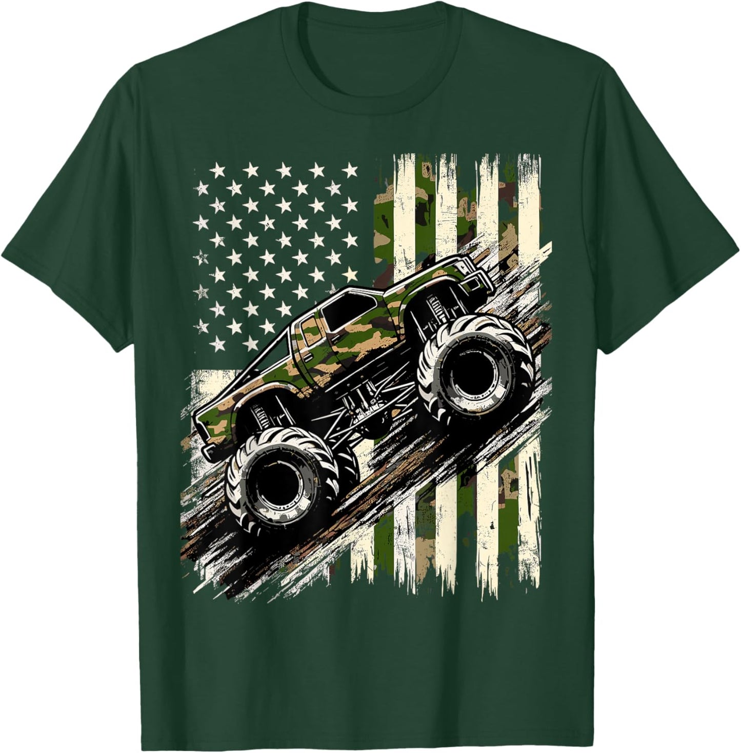 Monster Trucker Camo USA Flag American T-Shirt - T-Shirt | Forest