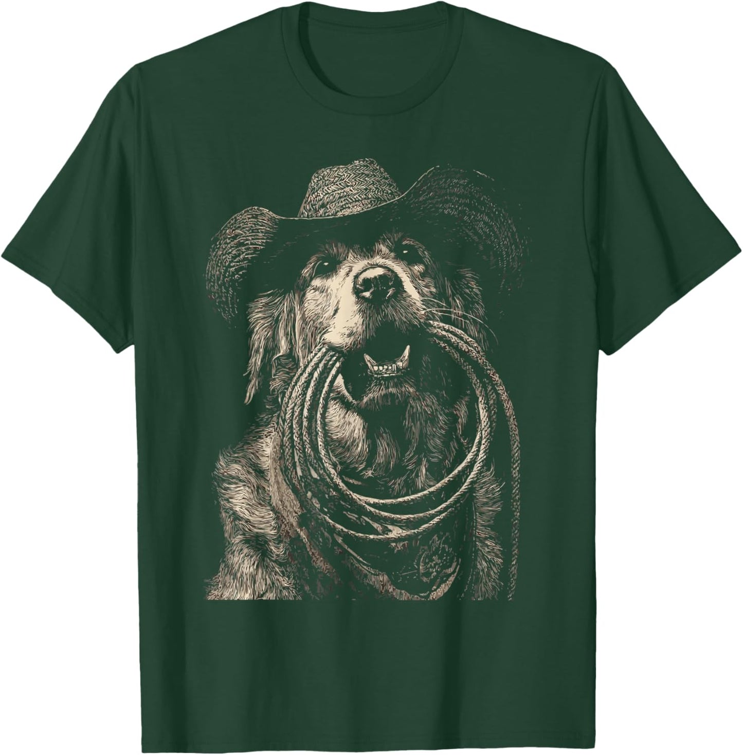 Rustic Golden Retriever with Cowboy Hat Lasso Western Dog T-Shirt - T-Shirt | Forest