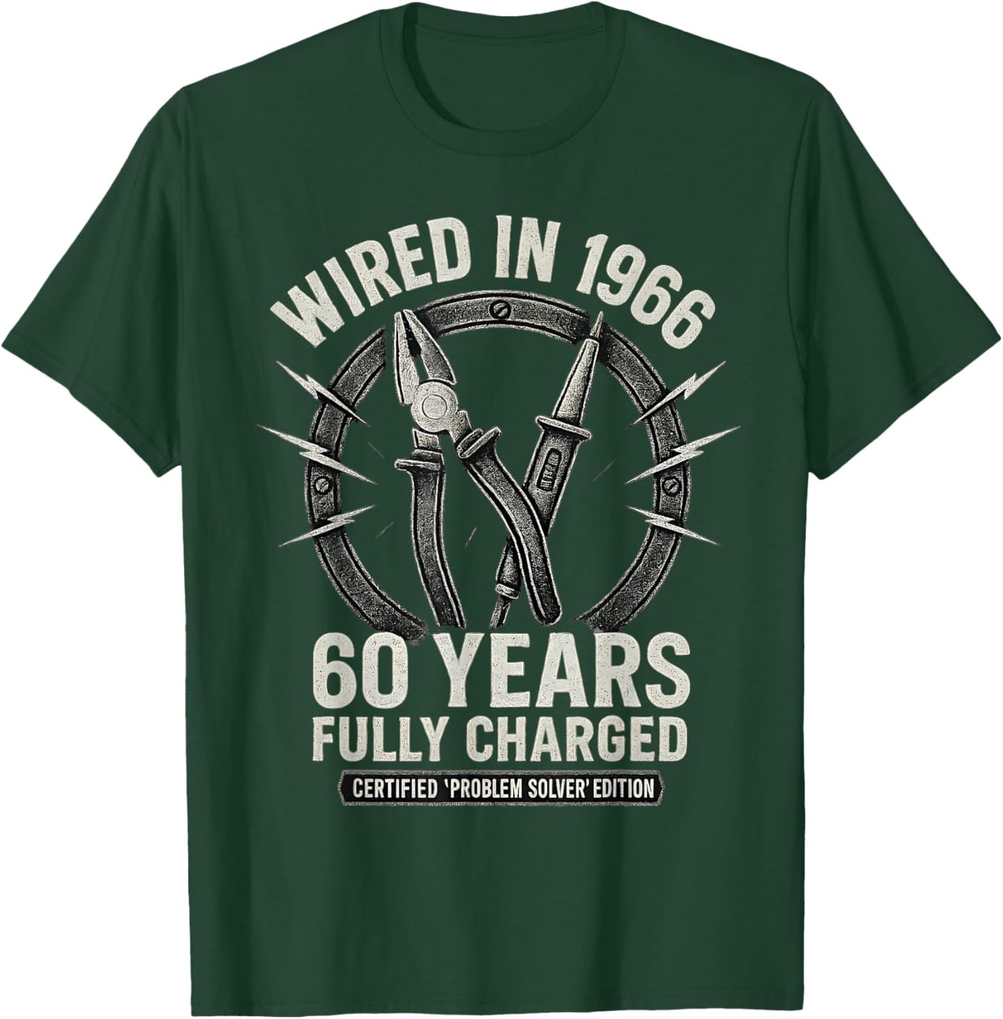 60th Birthday Electrician Wired in 1966 Vintage T-Shirt - T-Shirt | Forest