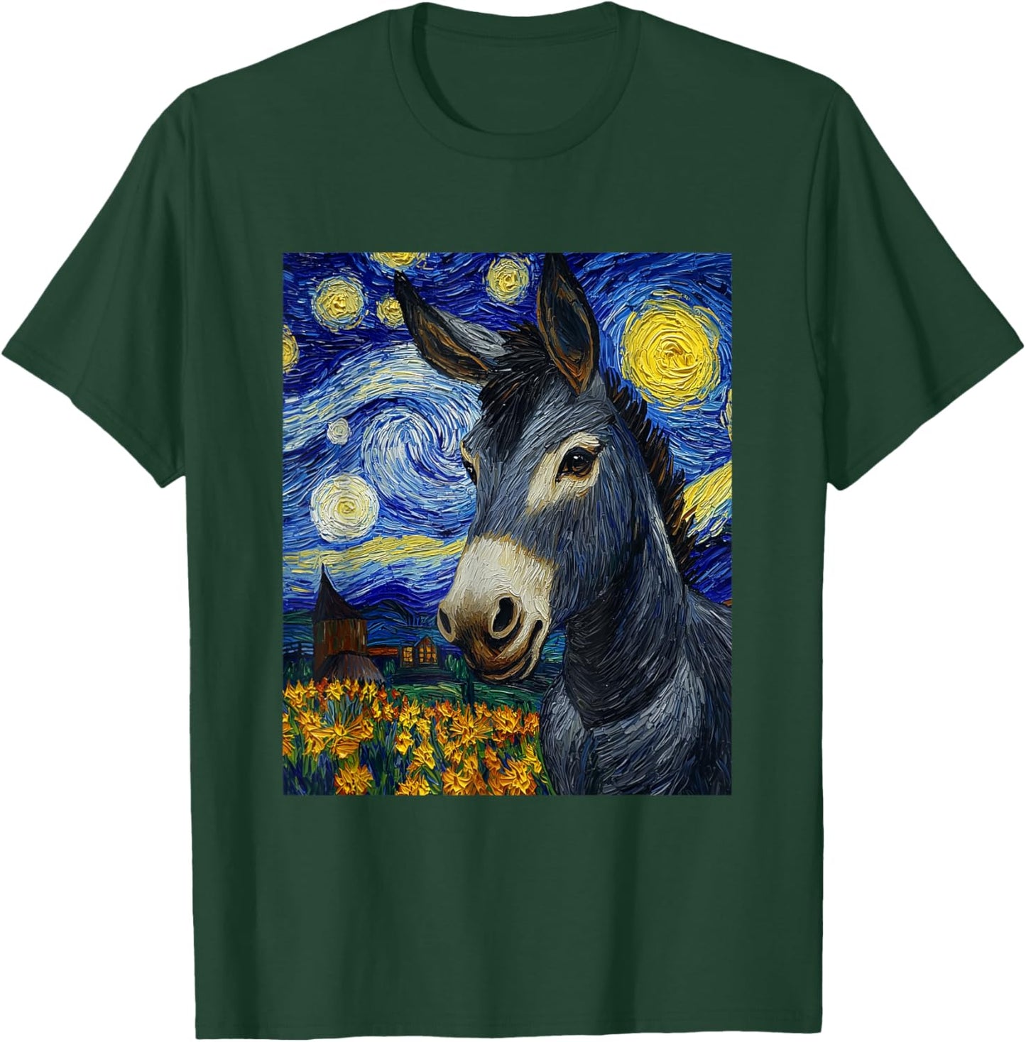 Funny Donkey - Van Gogh Style - Starry Night Graphic T-Shirt - T-Shirt | Forest