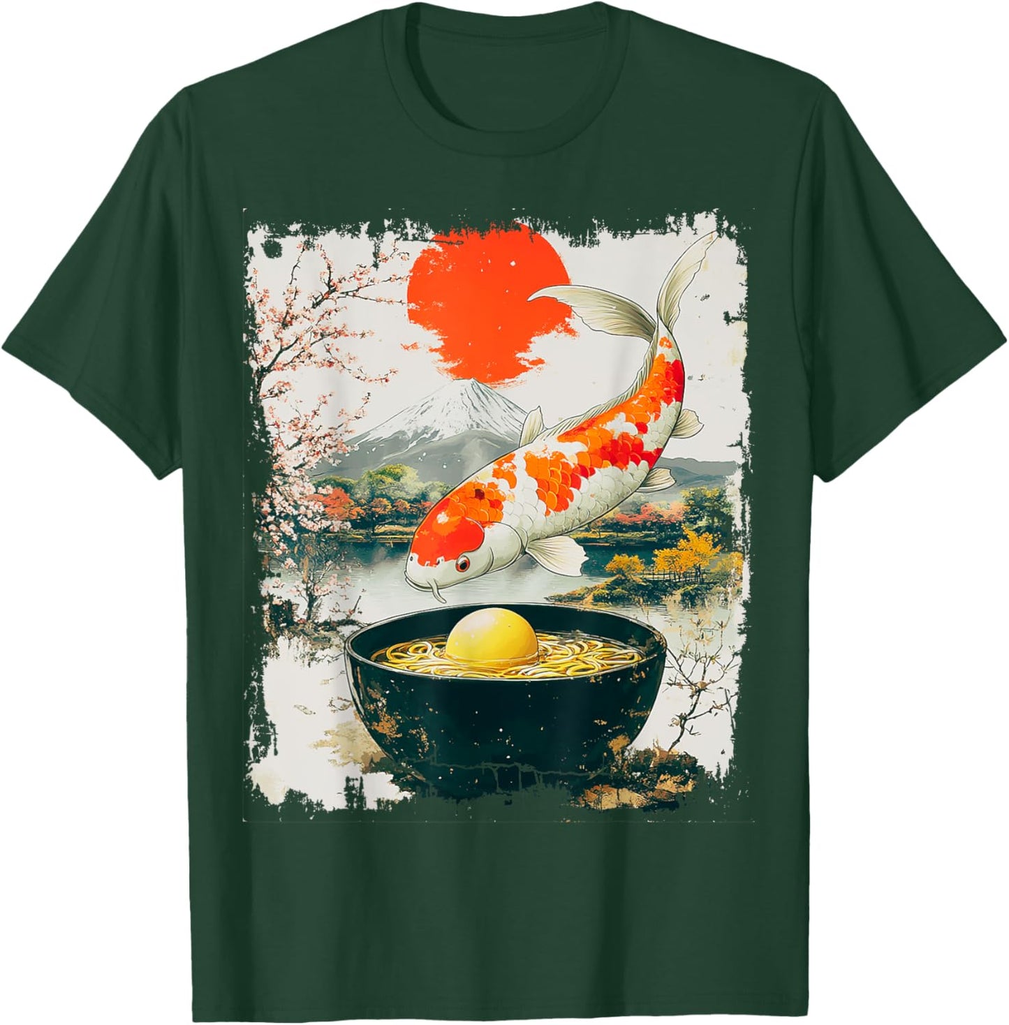 Kawaii Anime Koi Fish Eating Ramen Funny Japanese Graphic T-Shirt - T-Shirt | Forest