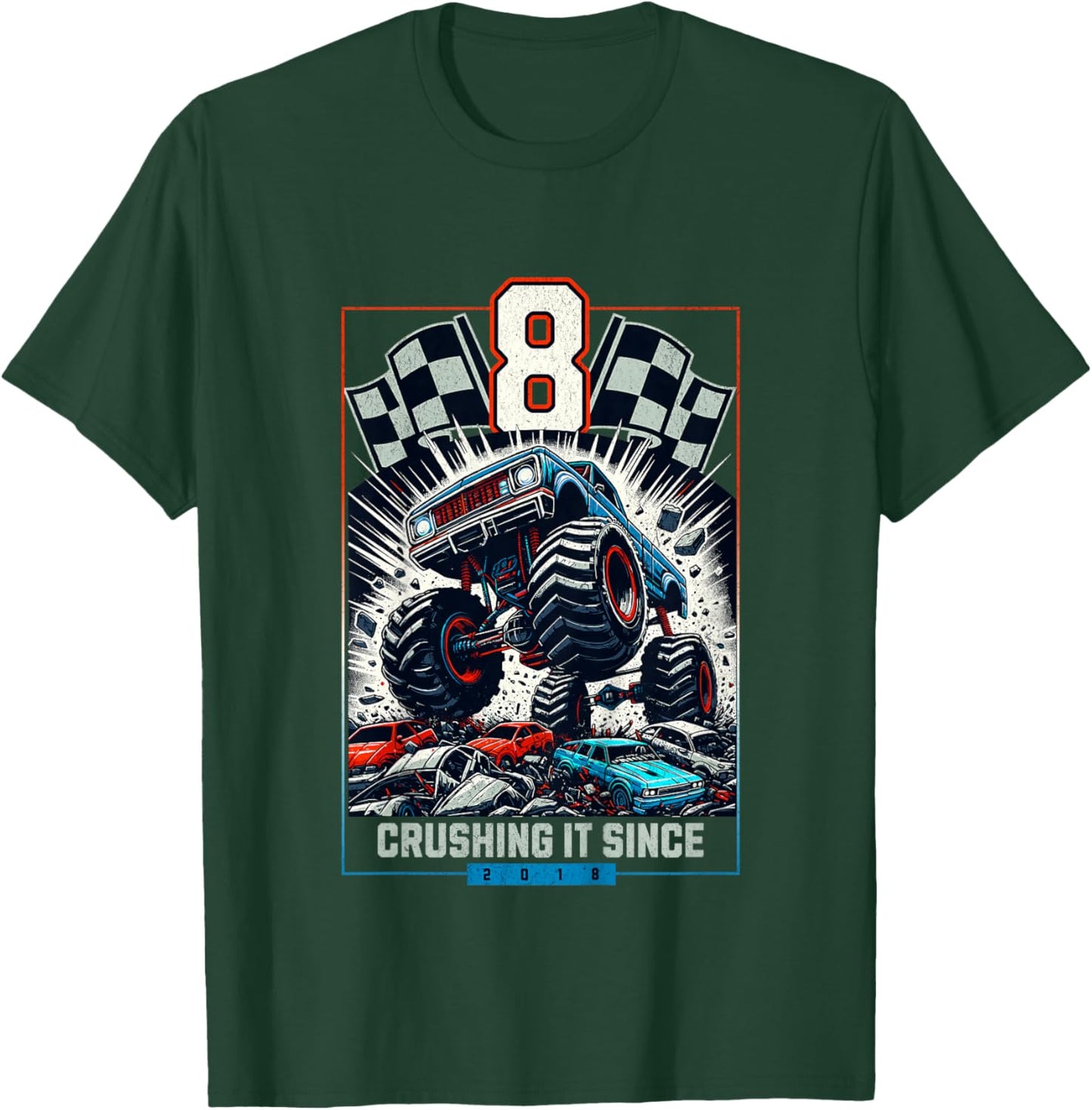 Kids 8th Birthday Truck Turning 8 Years Old Boy Born in 2018 T-Shirt - T-Shirt | Forest