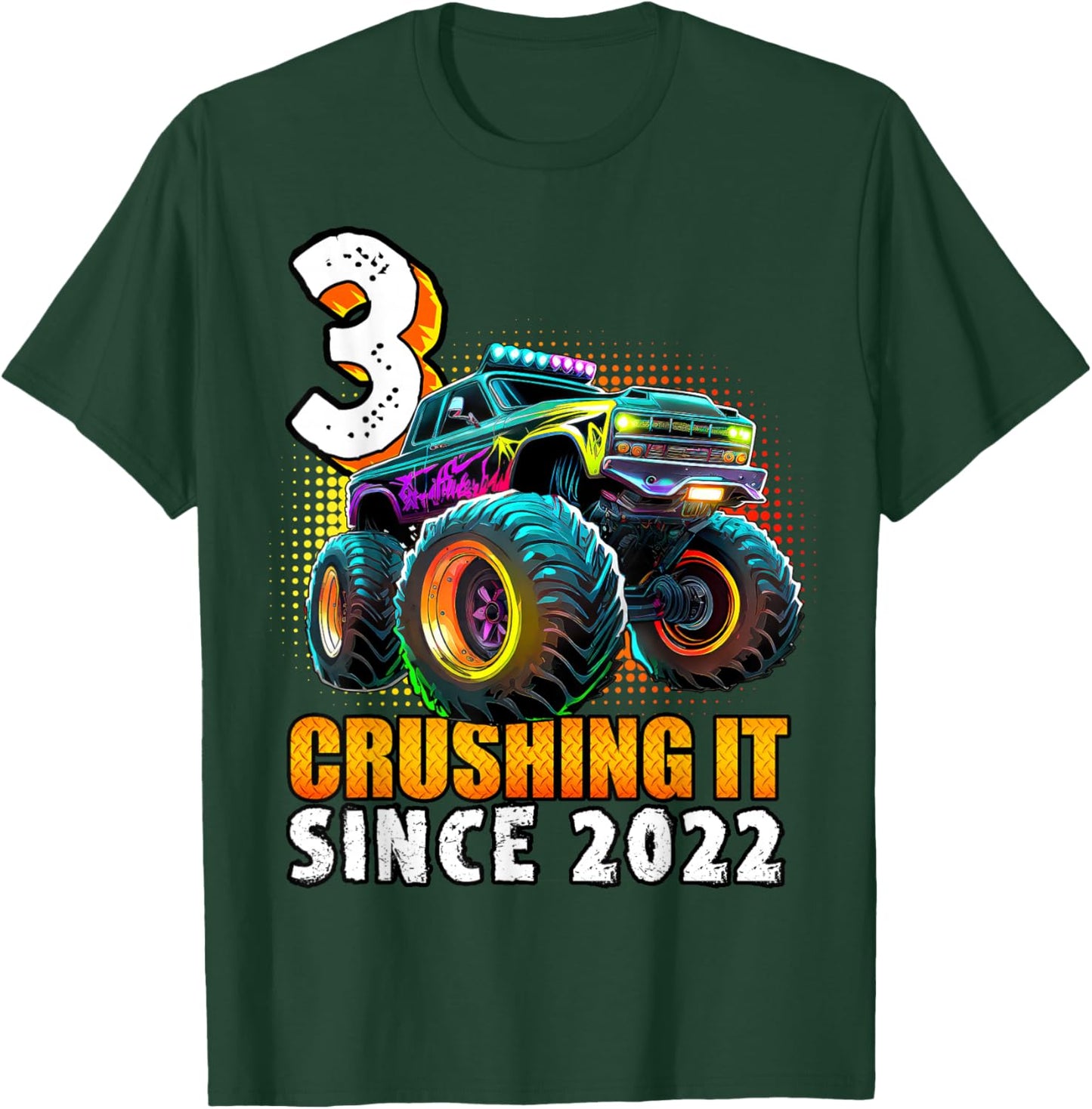 Birthday Monster Truck 3 year Old Boys 3rd Party Born 2022 T-Shirt - T-Shirt | Forest