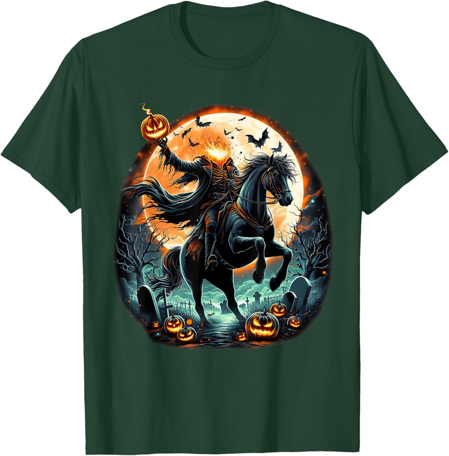 Pumpkin Headless Horseman Scary Halloween T-Shirt - T-Shirt | Forest