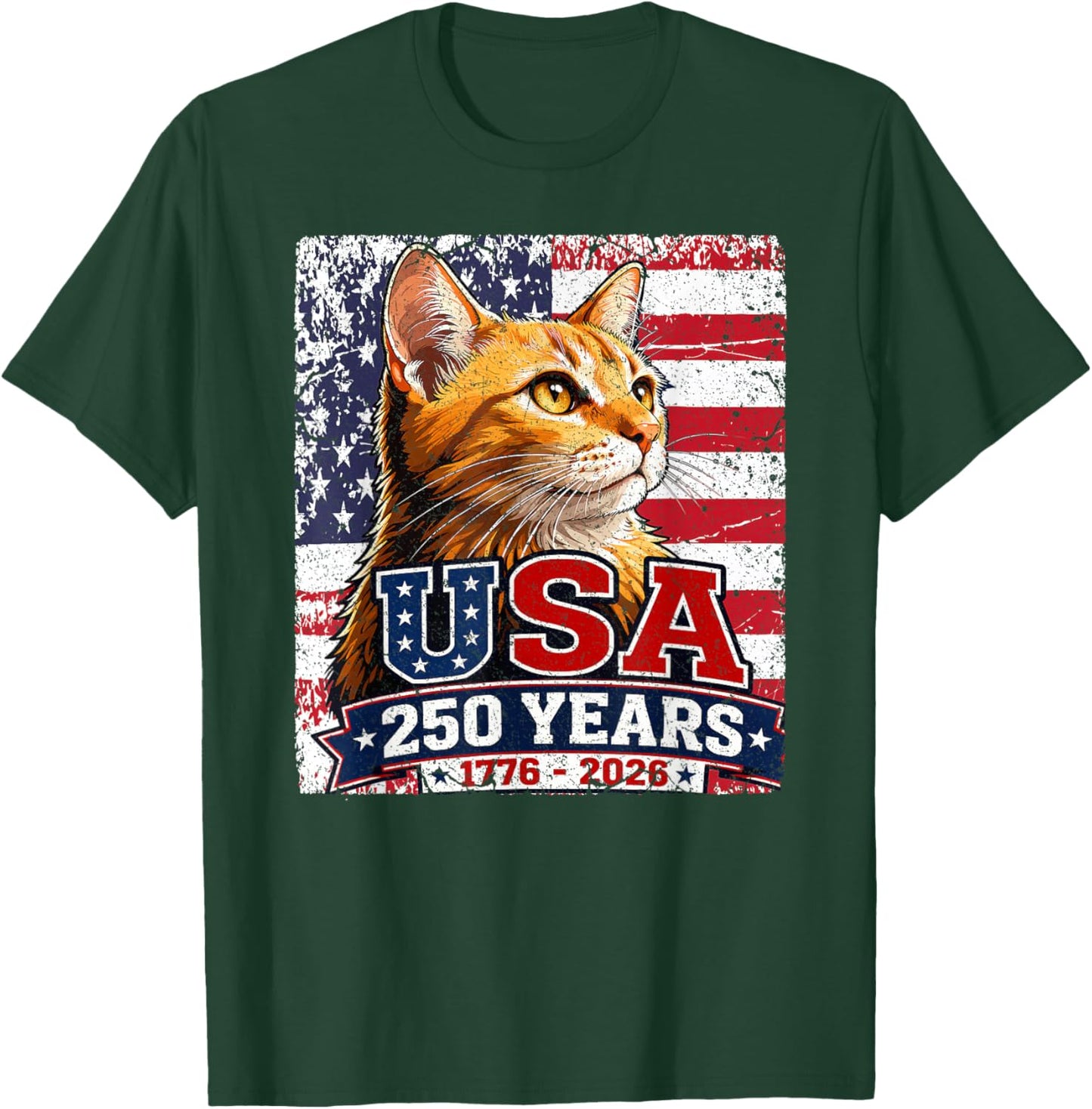 Yellow Tabby Patriotic Cat 250 Years Birthday USA T-Shirt - T-Shirt | Forest