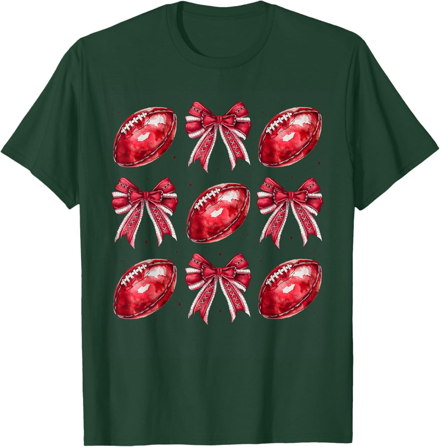 Cute Coquette Bow Game Day American Football Player Coach T-Shirt - T-Shirt | Forest