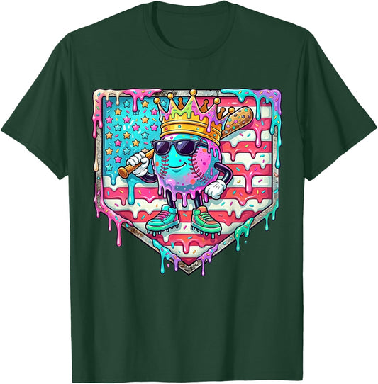 Funny King Baseball Drip Stuff for Boys Kids 4th of July T-Shirt - T-Shirt | Forest
