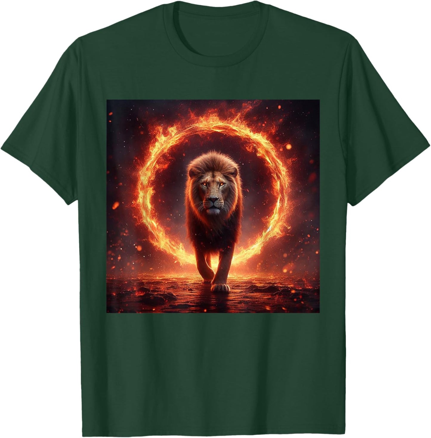 Safari Lion Walking Through Fire - Animal Big Cat Nature Men Women Girls Kids T-Shirt - T-Shirt | Forest