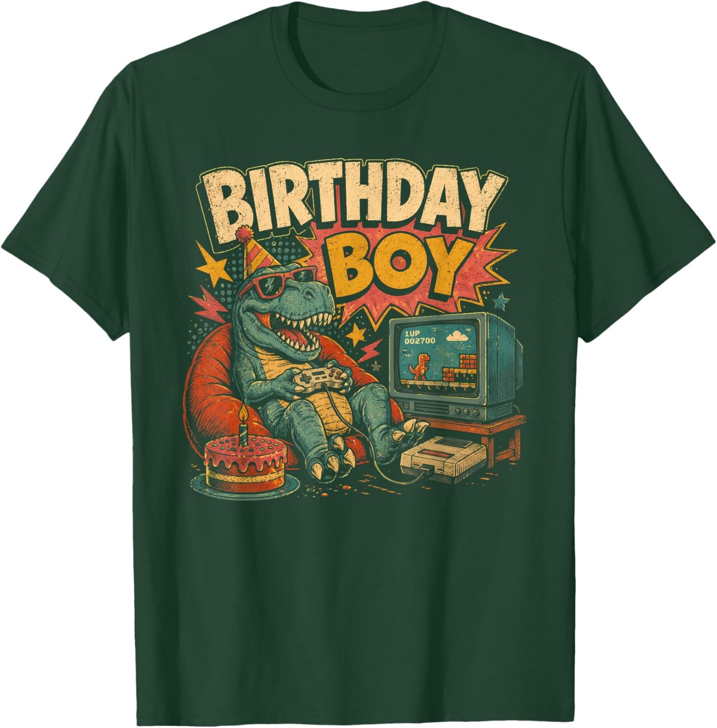 Funny T Rex Birthday Boy Gamer Men Boys Teens Gaming Gifts T-Shirt - T-Shirt | Forest