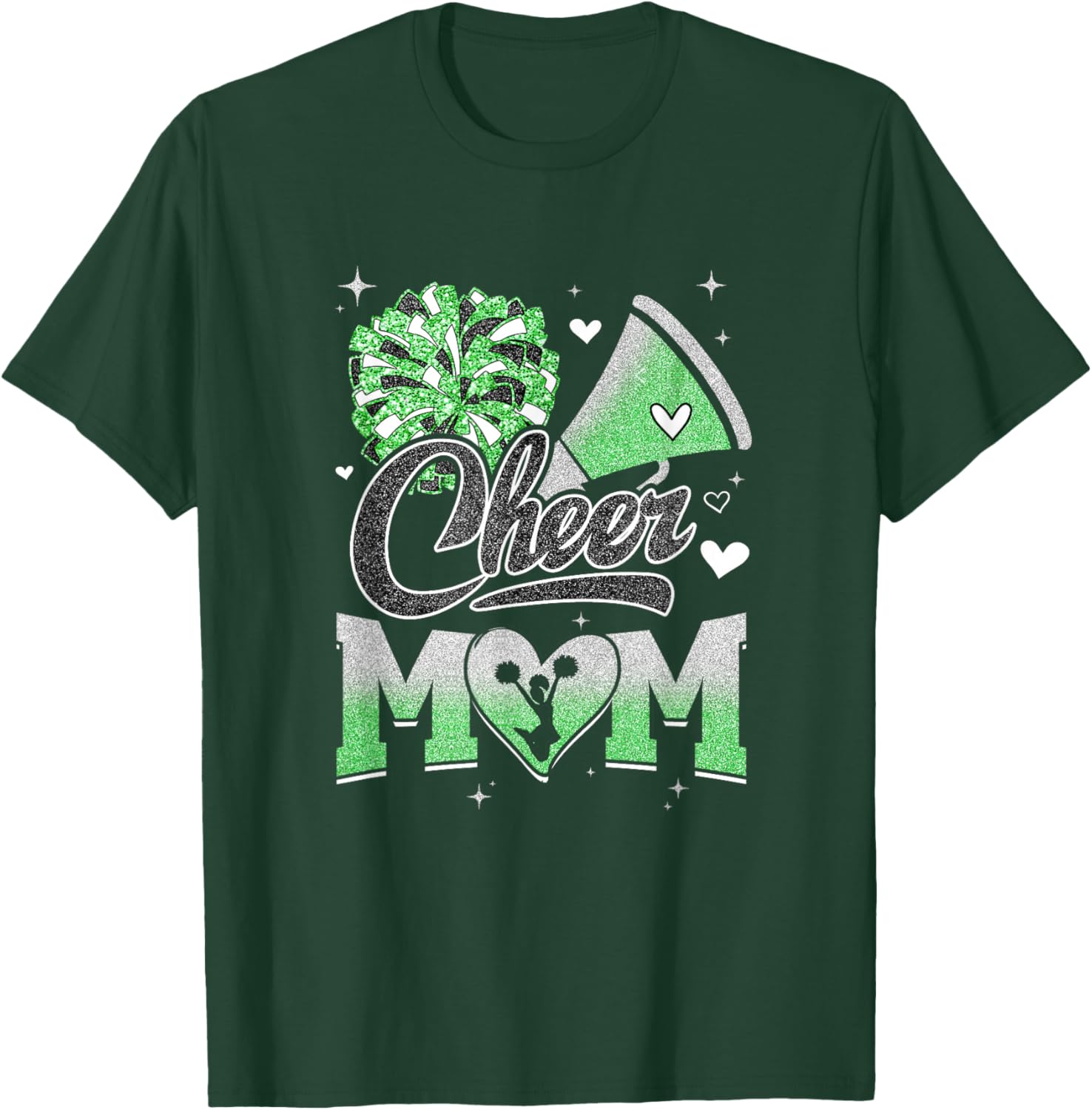 Cheer Mom Green Cheerleading Football Graphic T-Shirt - T-Shirt | Forest