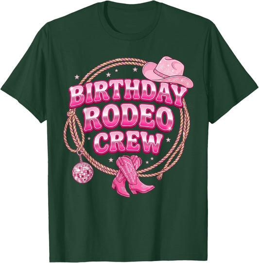 Birthday Rodeo Crew Boot Hat Stars Rope T-Shirt - T-Shirt | Forest