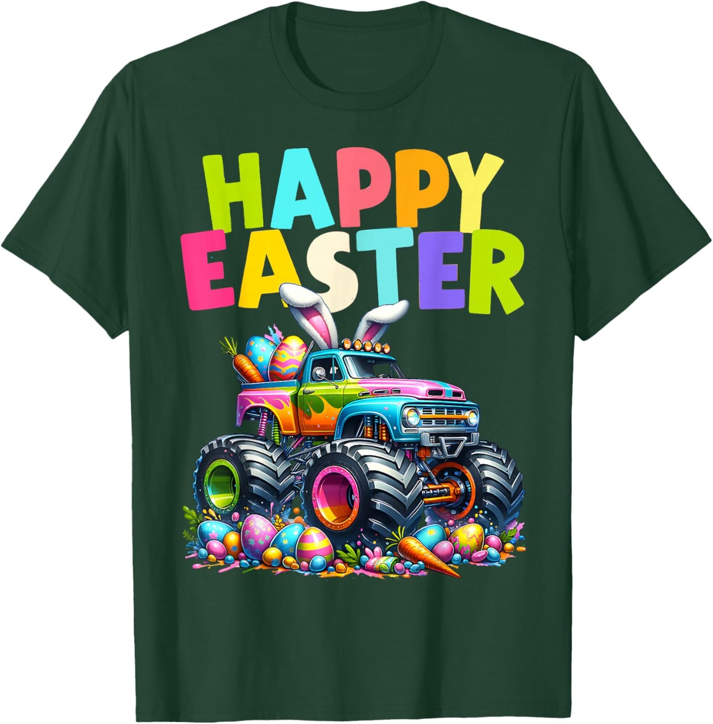 Boys Happy Easter Monster Truck Easter Eggs Hunt Toddler Kid T-Shirt - T-Shirt | Forest