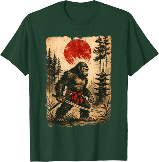 Funny Samurai Bigfoot Japanese Vintage Sasquatch Ukiyo-e T-Shirt - T-Shirt | Forest