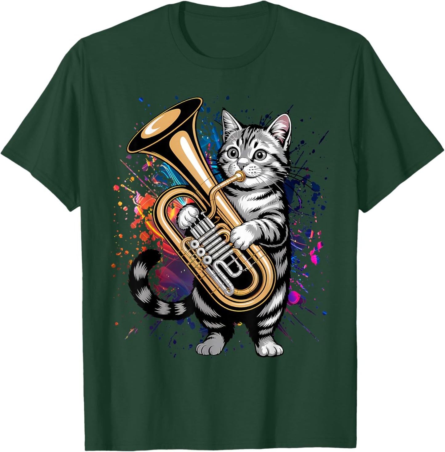Cat Playing Marching Band Tuba Player Musician T-Shirt - T-Shirt | Forest