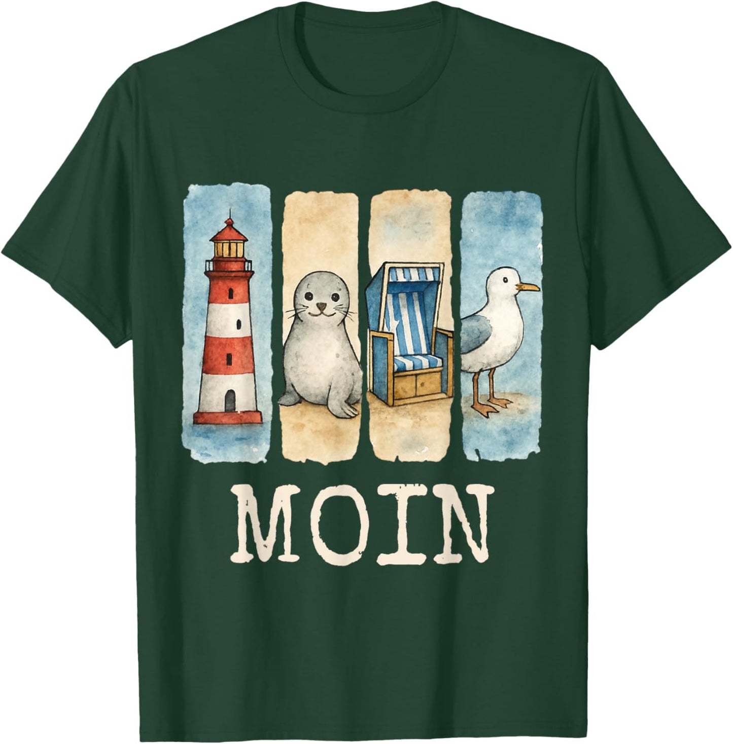 Moin Lighthouse Seal Beach Chair Seagull T-Shirt - T-Shirt | Forest