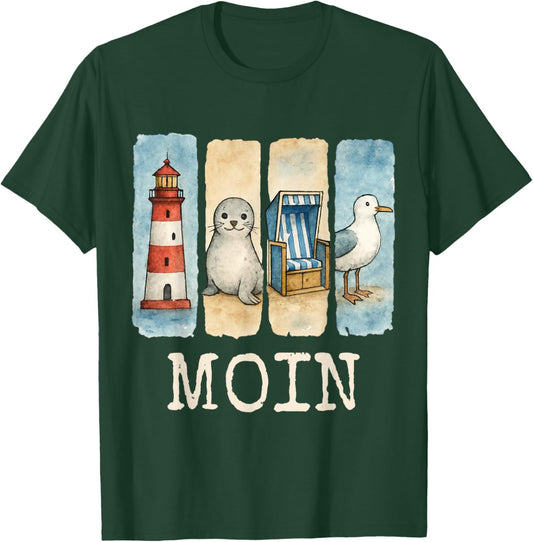 Moin Lighthouse Seal Beach Chair Seagull T-Shirt - T-Shirt | Forest