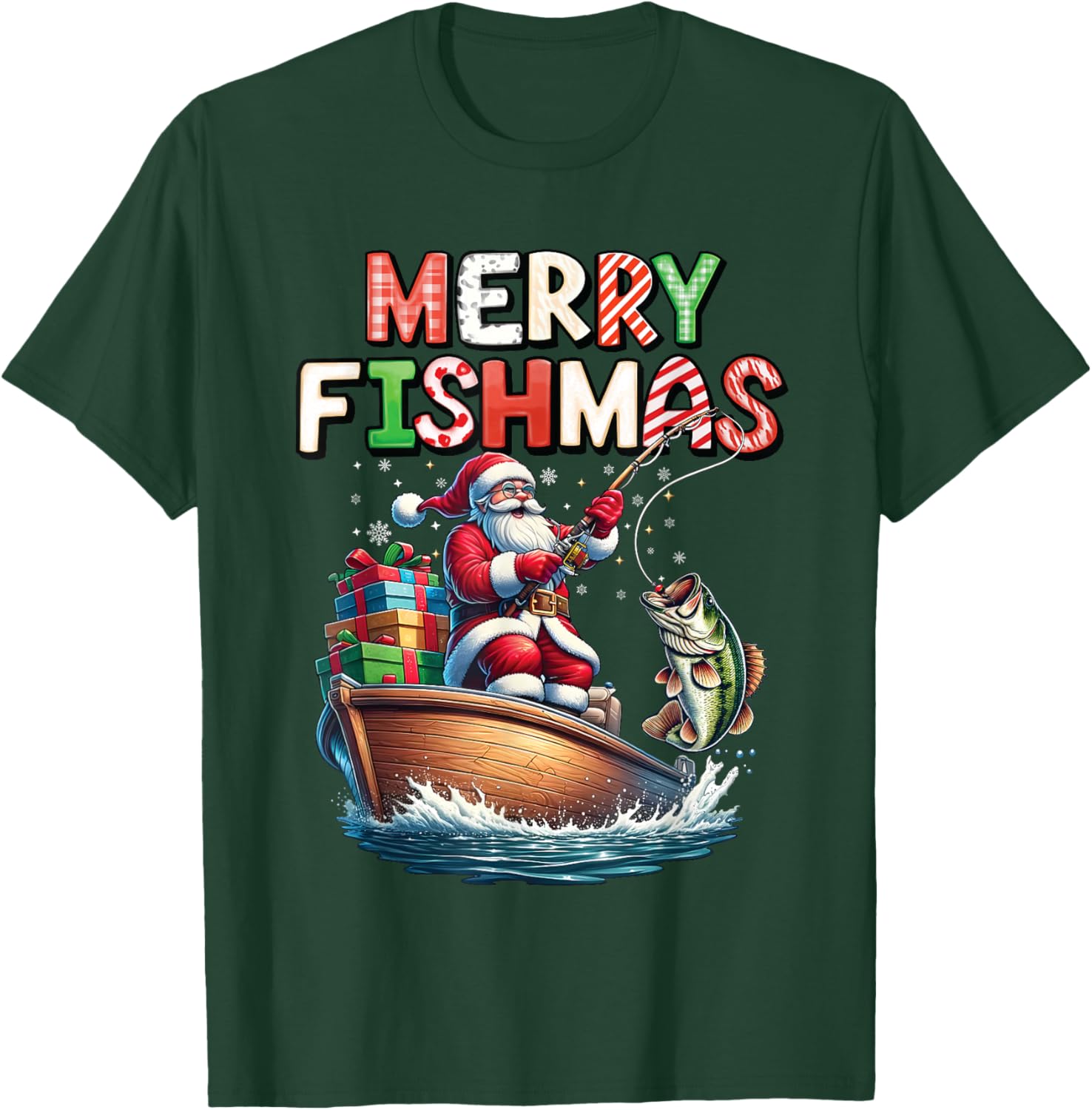 Merry Fishmas Santa Fishing Lovers Funny Fisherman Christmas T-Shirt - T-Shirt | Forest