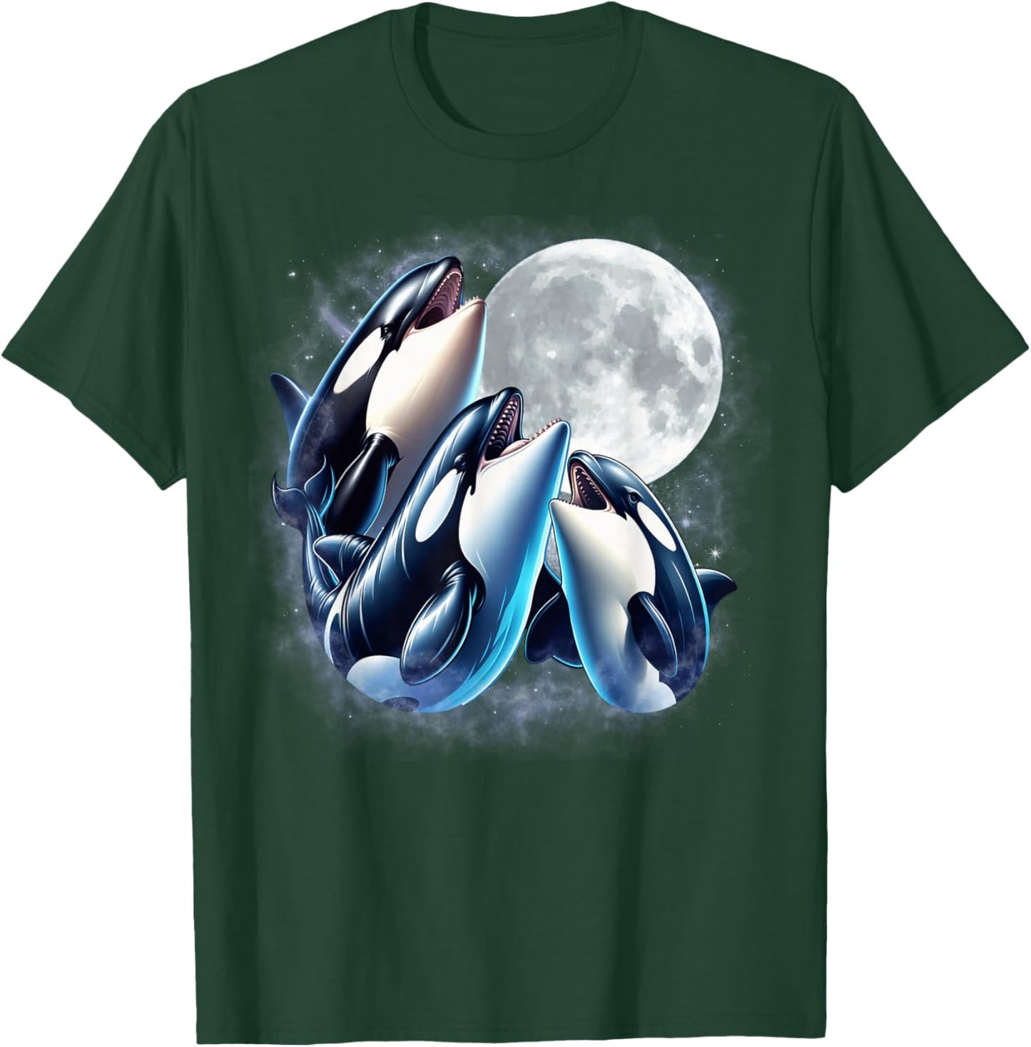 Three Orcas Moon Funny Orca Howling Wolfs Moon Parody T-Shirt - T-Shirt | Forest