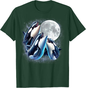 Three Orcas Moon Funny Orca Howling Wolfs Moon Parody T-Shirt - T-Shirt | Forest