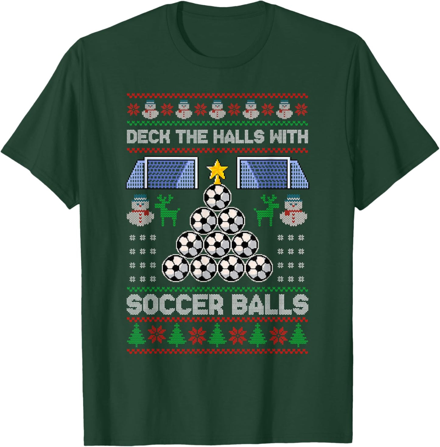 Deck The Hall With Soccer Balls Ugly Christmas Soccer Pajama T-Shirt - T-Shirt | Forest
