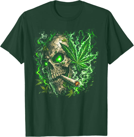 Marijuana Skeleton Skull Stoner Weed Cannabis 420 Pot Leaf T-Shirt - T-Shirt | Forest