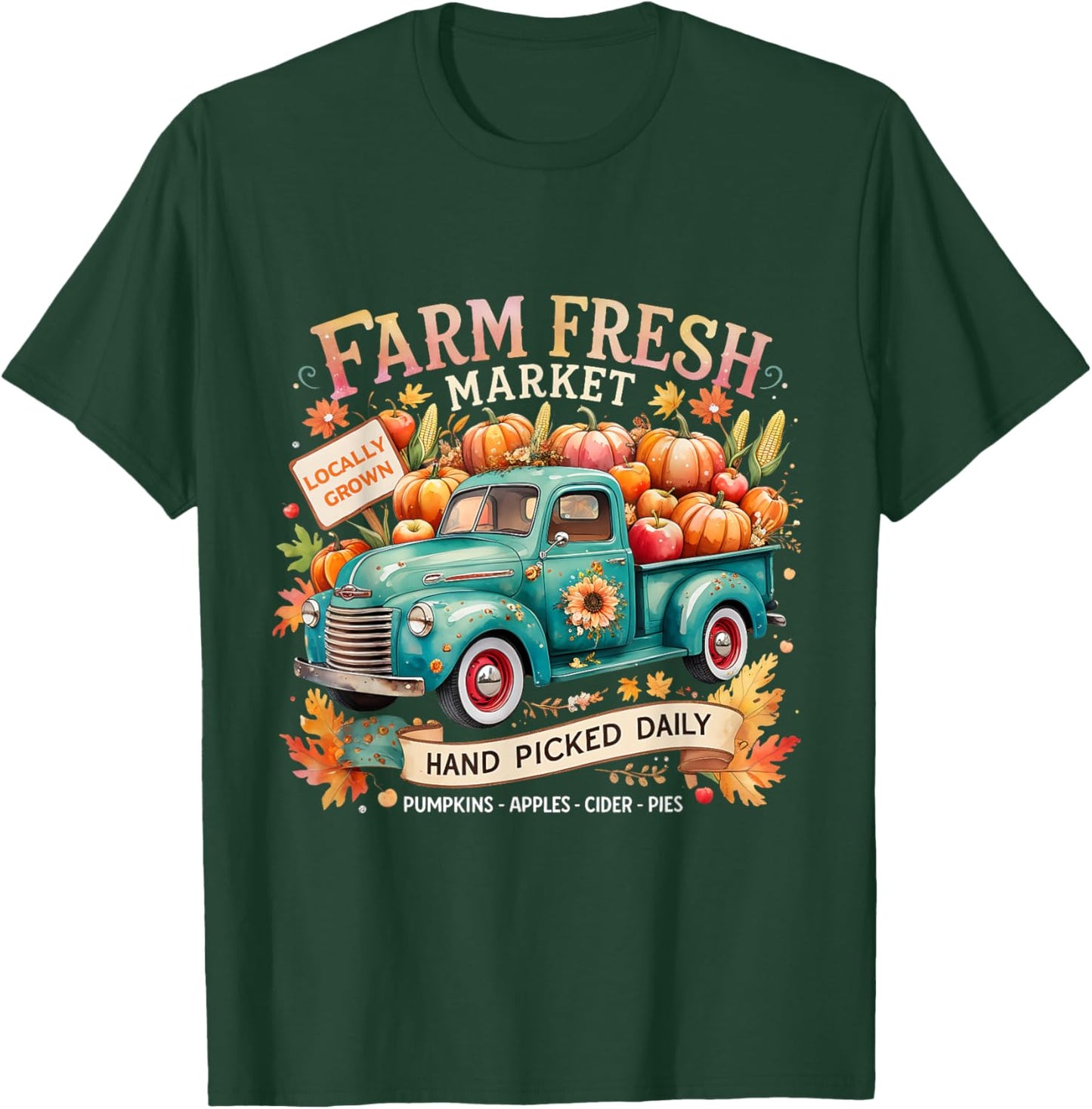 Farm Fresh Market Vintage Truck Pumpkin Fall T-Shirt - T-Shirt | Forest